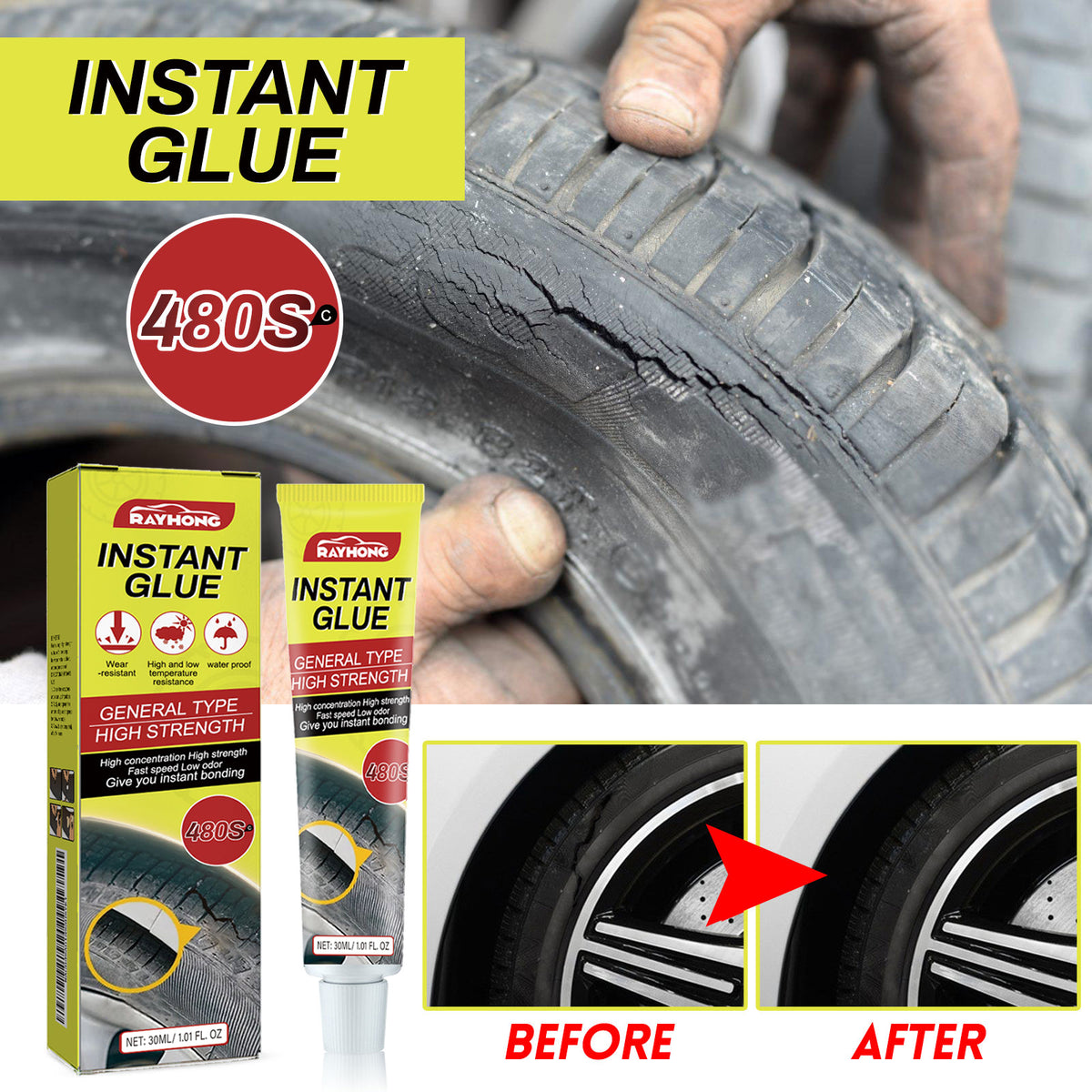 Tire Crack Repair Glue – Instant High-Strength Adhesive