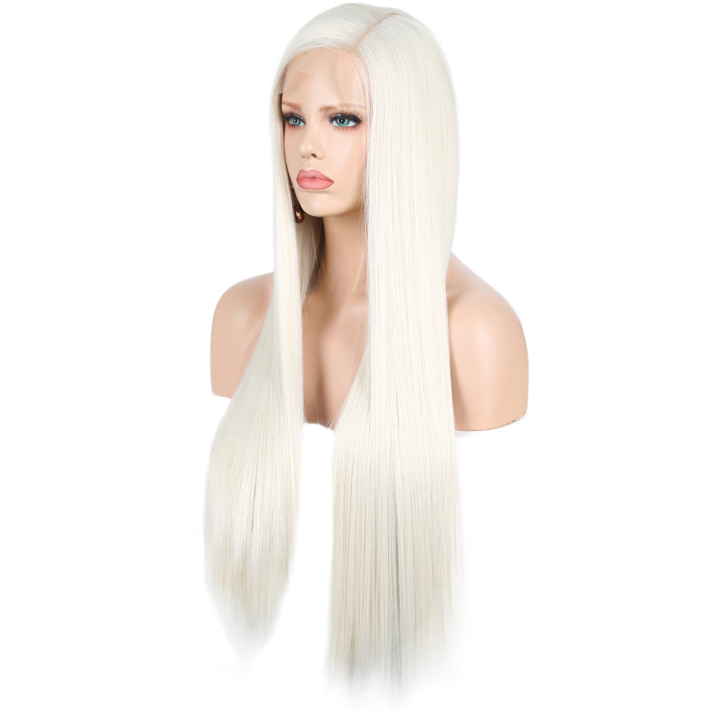 Lace Front Wig – Long Sleek Platinum Blonde Hair Style