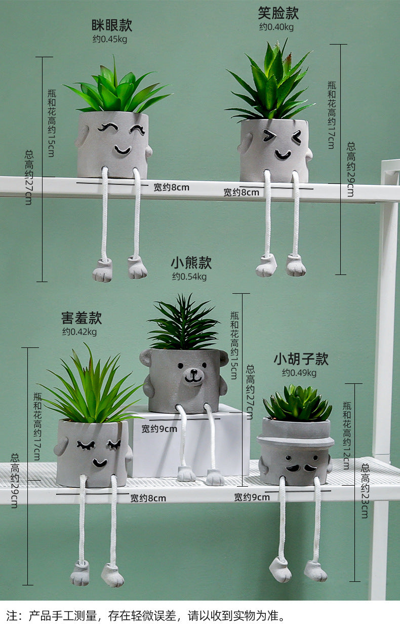 Artificial Succulent Planter with Playful Desk Decor