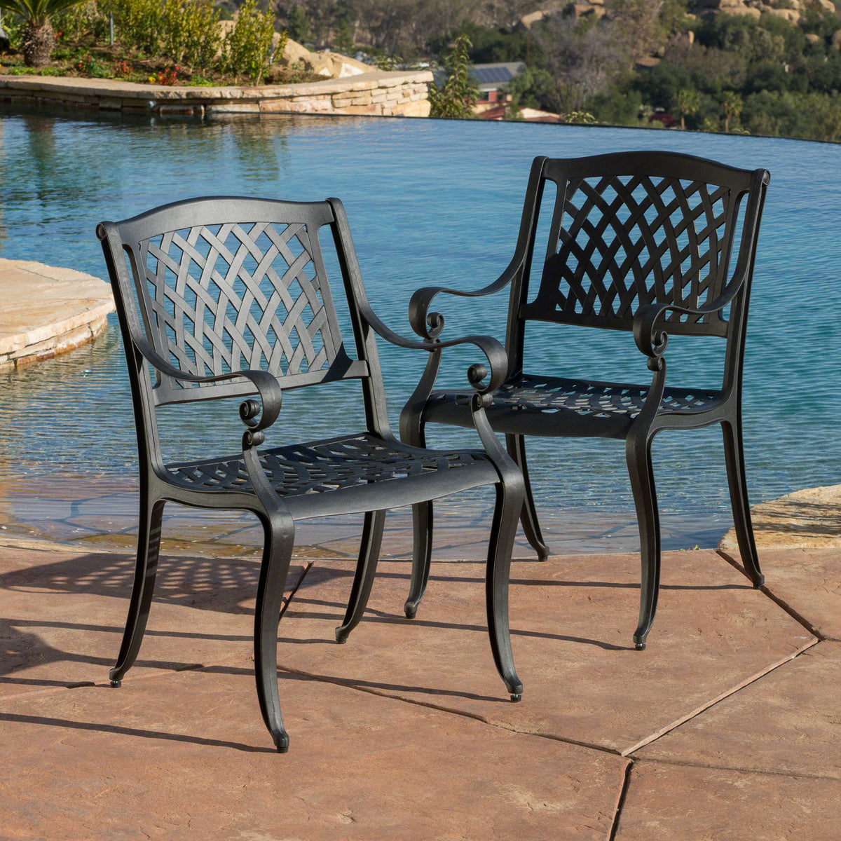 Cast Aluminum Outdoor Dining Chairs Set of 2 Charcoal