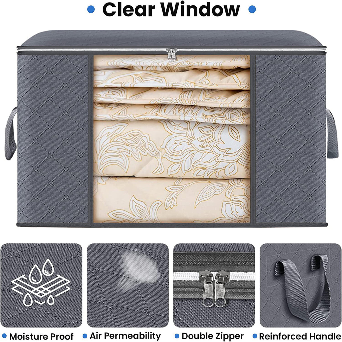 Clear Window Clothes Storage Bag 90L for Quilts & Bedding