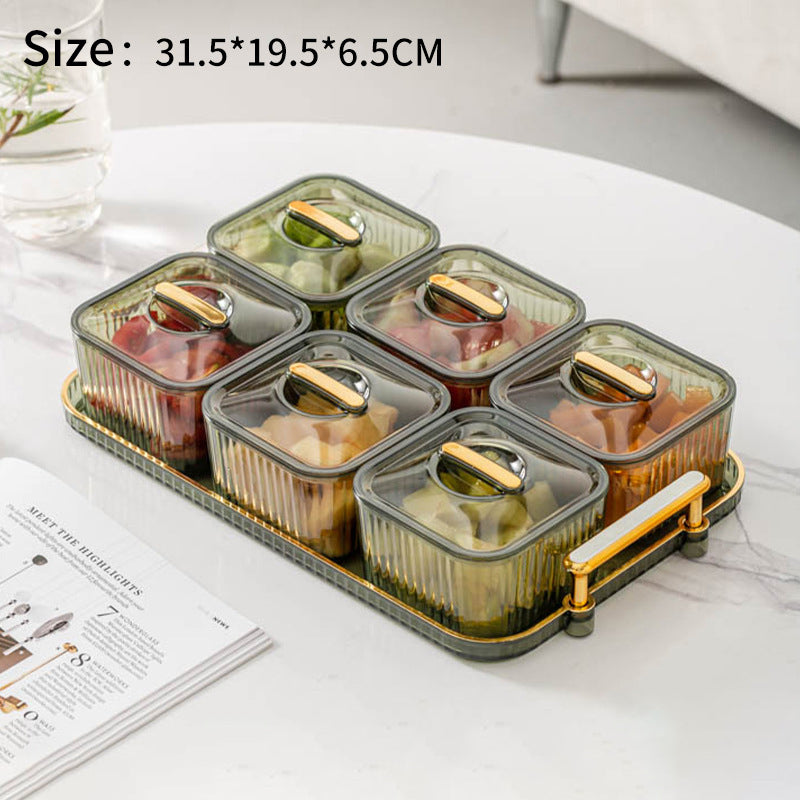 Divided Fruit and Snack Tray with Lids and Gold Handle