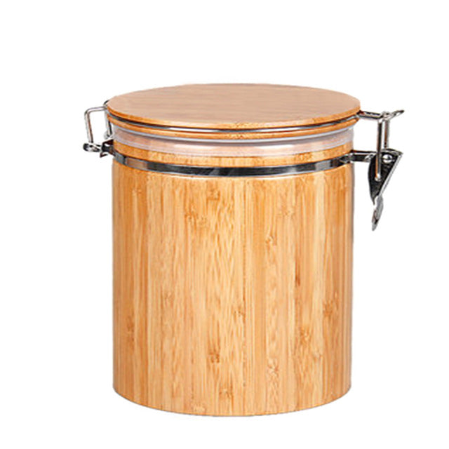 Airtight Bamboo Tea Canister With Clamp Lid & Seal
