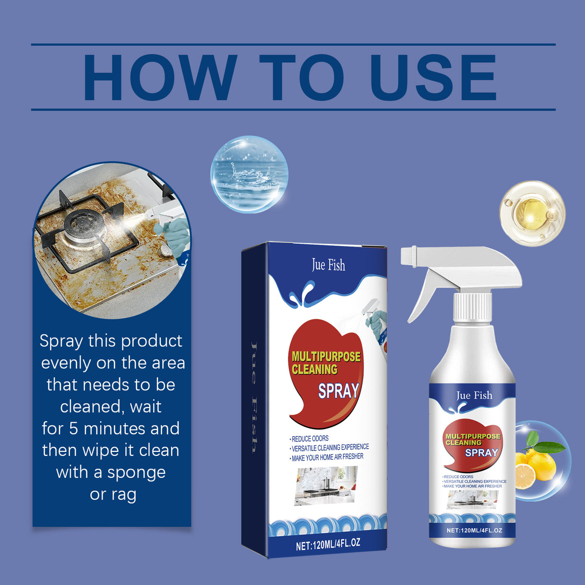 Multipurpose Cleaning Spray for Kitchen Grease & Stains