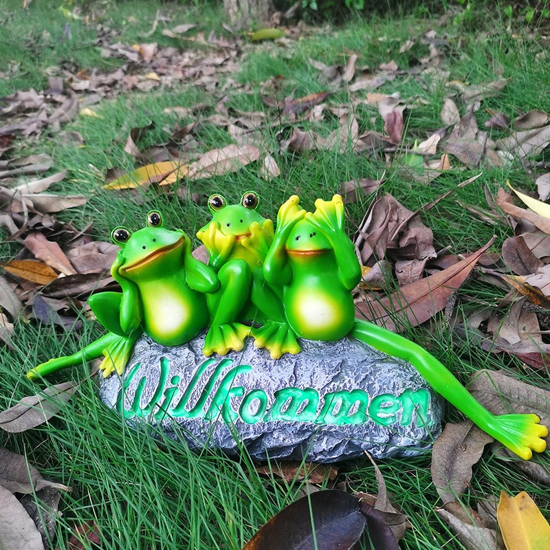 Resin Frog Welcome Sign for Outdoor Garden Decor Art