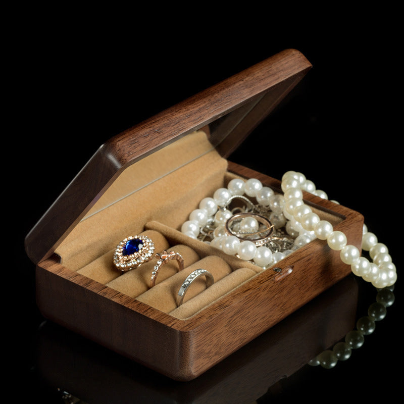 Solid Black Walnut Jewelry Box with Mirror & Magnetic Lid