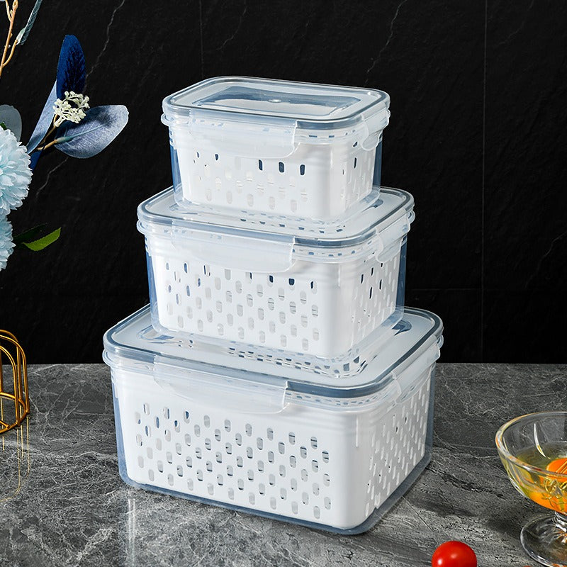 Fruit and Vegetable Fridge Storage Box With Drain Basket