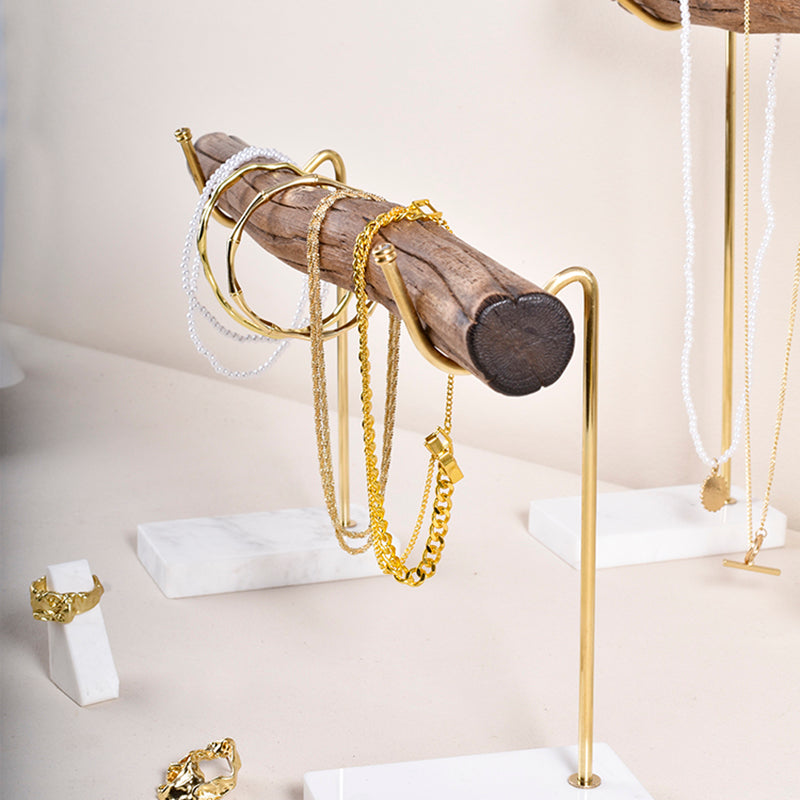 Bracelet Storage Rack in Wood and Brass for Necklaces