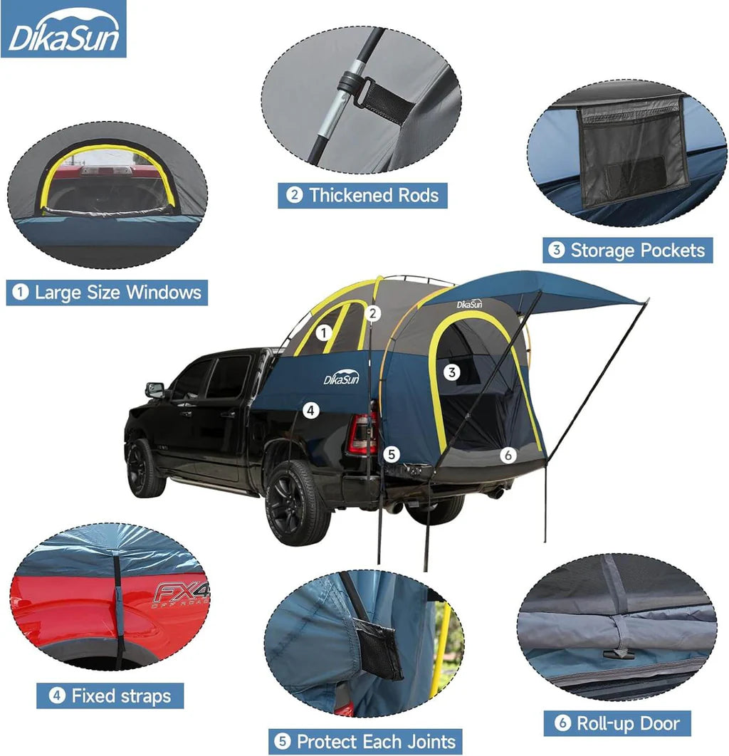 Pickup Truck Bed Tent with Awning & Waterproof Rainfly