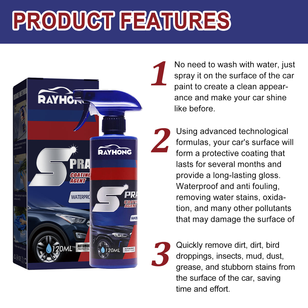 Car Coating Spray for Glossy Water-Repellent Paint