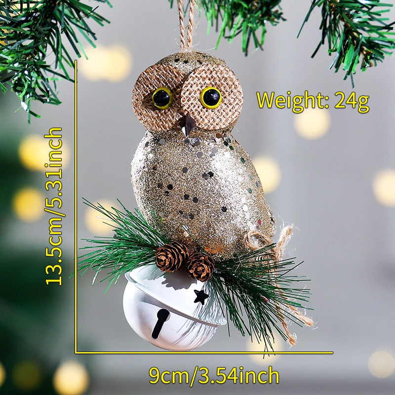 Pink Owl Christmas Tree Ornament With Festive Bell