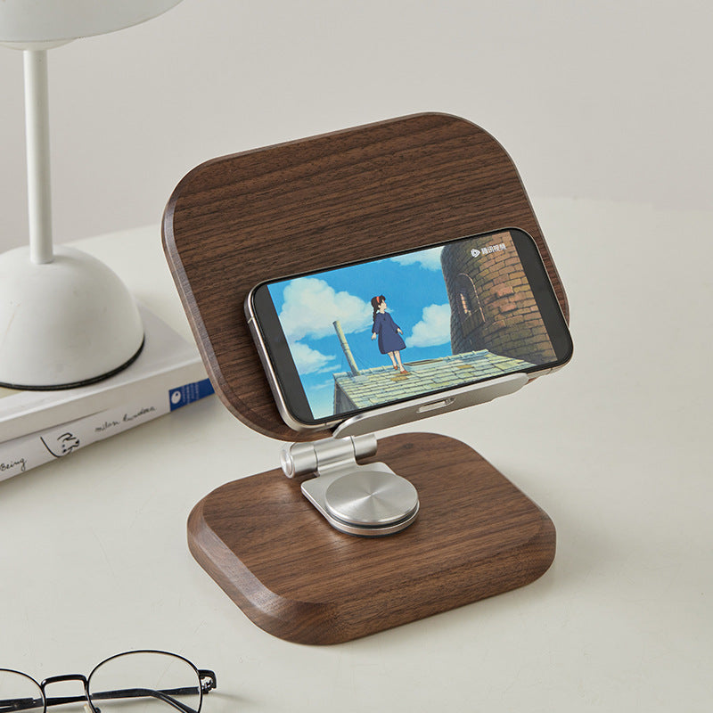 Walnut Wood Phone Stand for Desk, Adjustable & Rotating