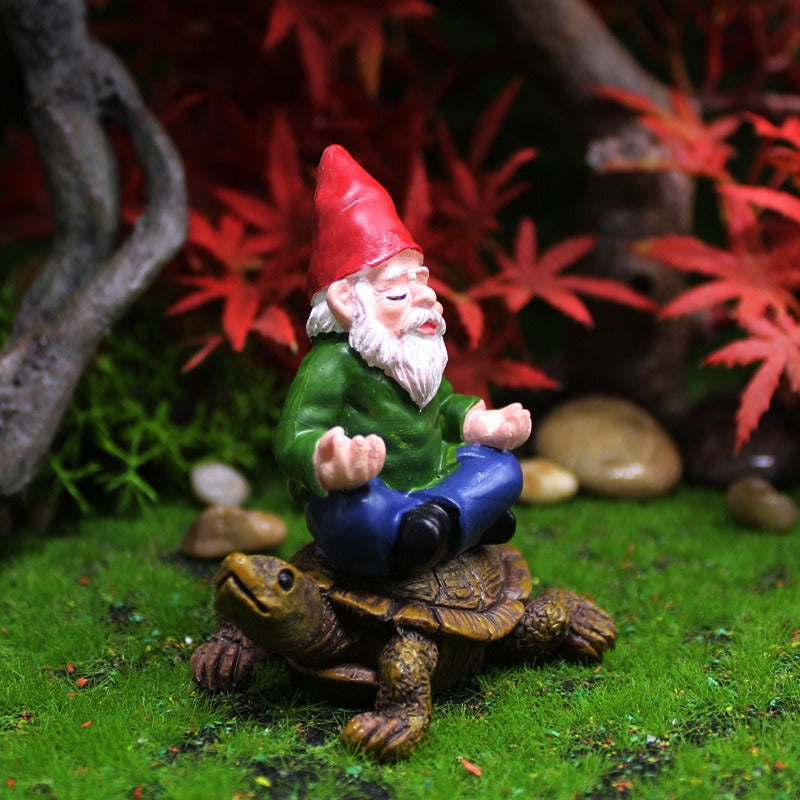 Resin Zen Gnome Riding Turtle Fairy Garden Figurine