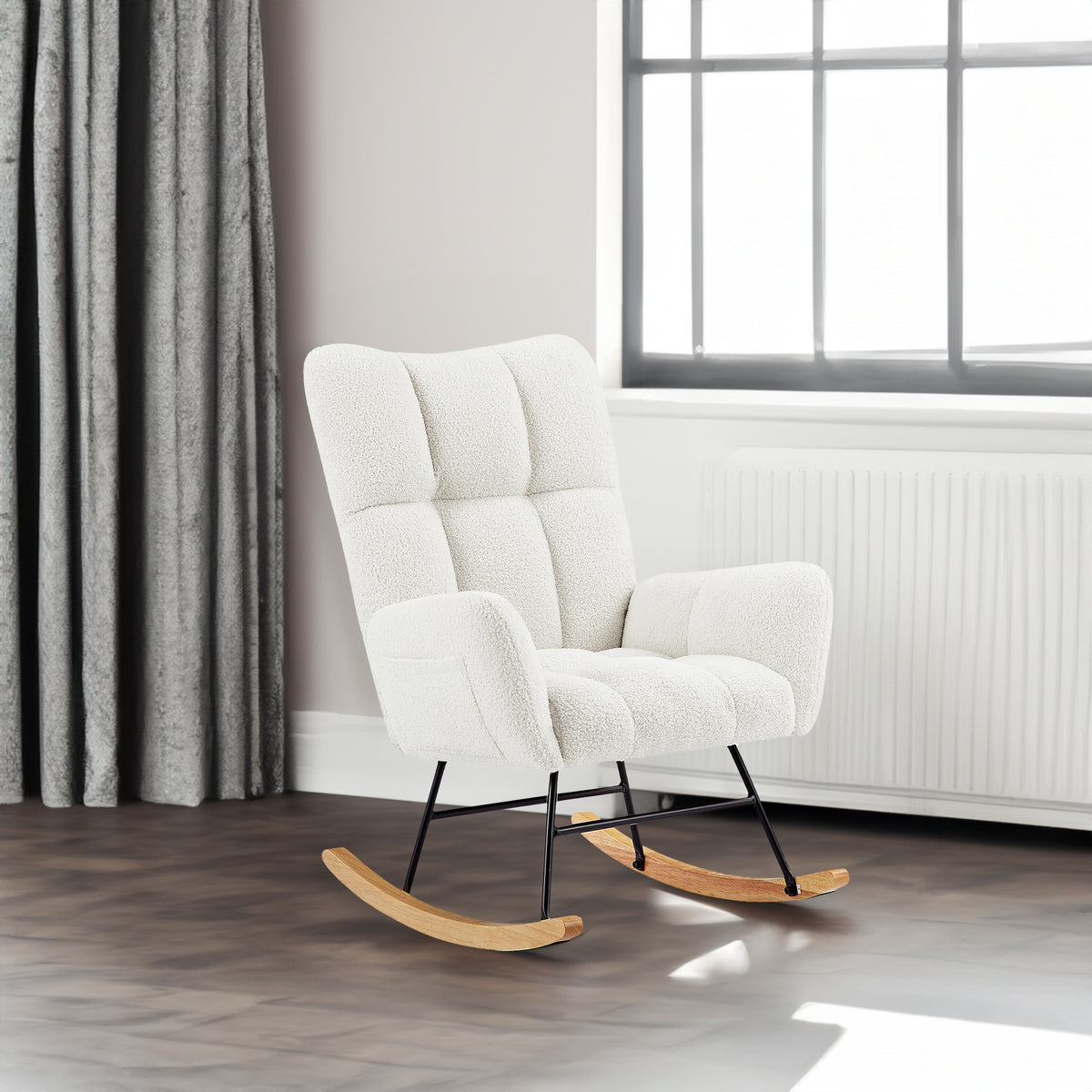 Off-White Teddy Boucle Rocking Chair for Nursery Comfort