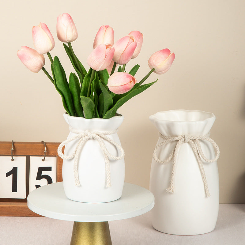 Matte Ruffled Drawstring Vase for Dried Flower Decor