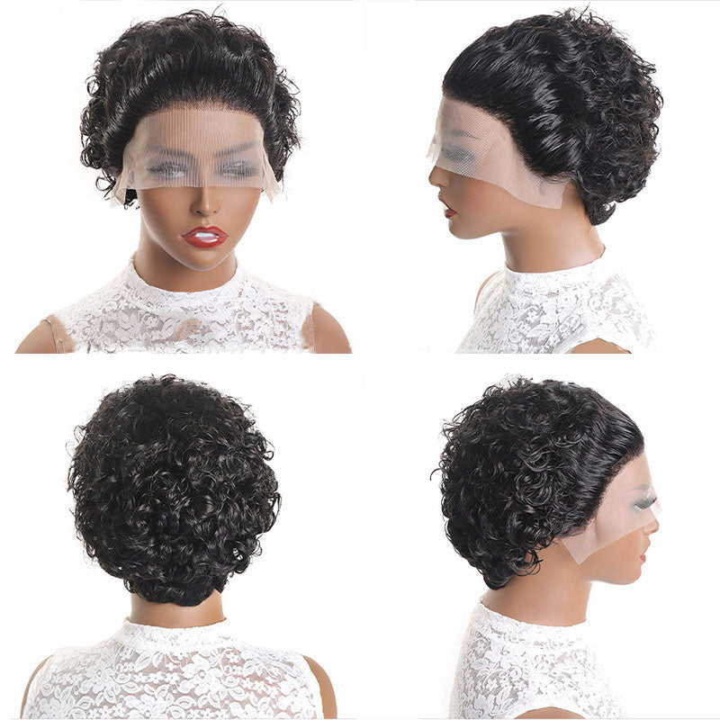 Short Curly Pixie Human Hair Wig With Natural Lace Front