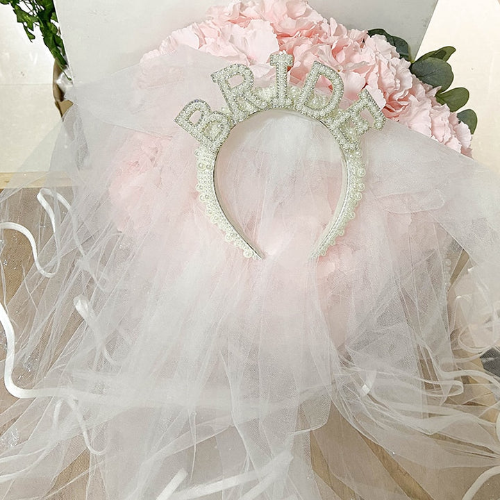 Bride-to-Be Pearl Veil Tiara for Bridal Party Photos