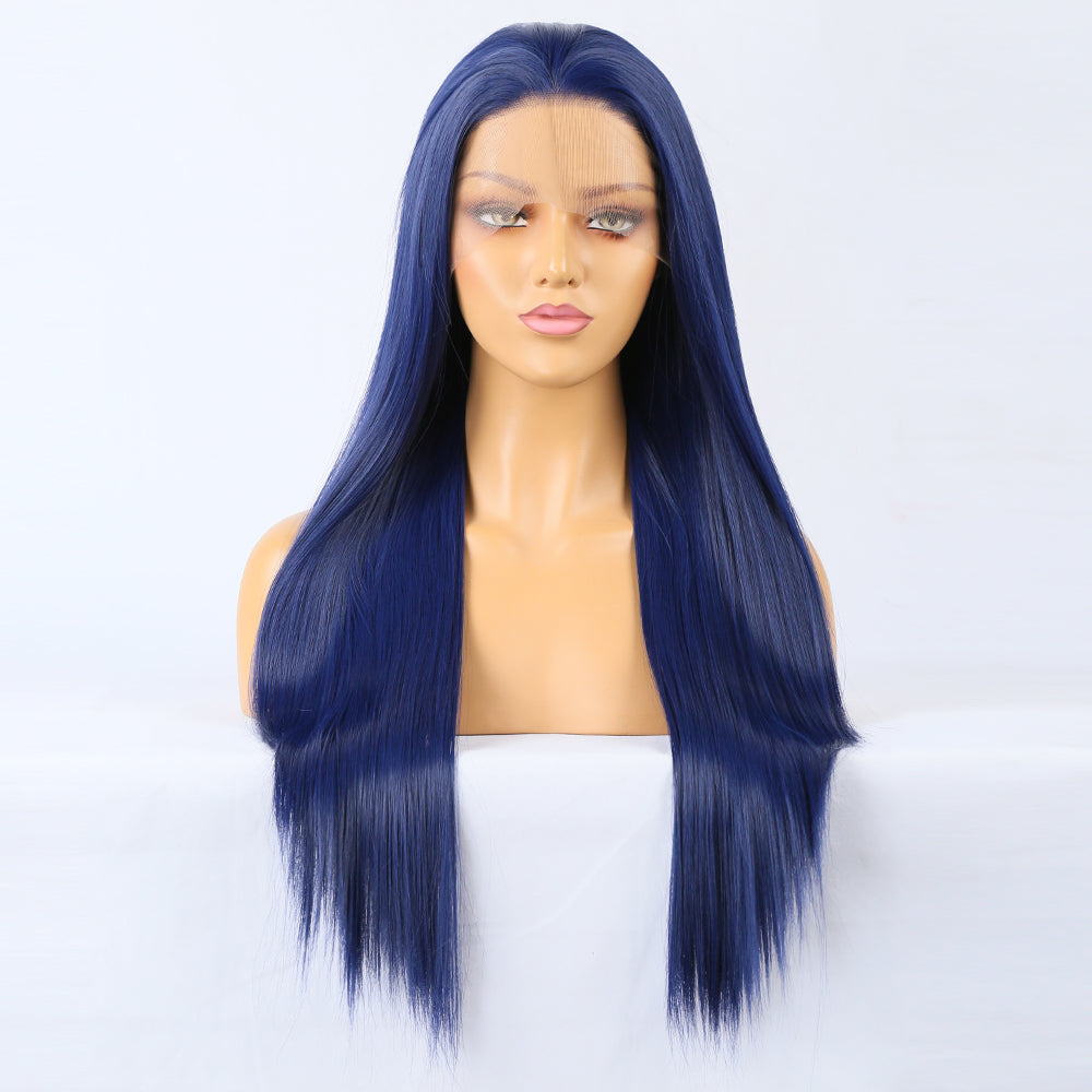 Straight Lace Front Wig – Long Navy Blue Human Hair
