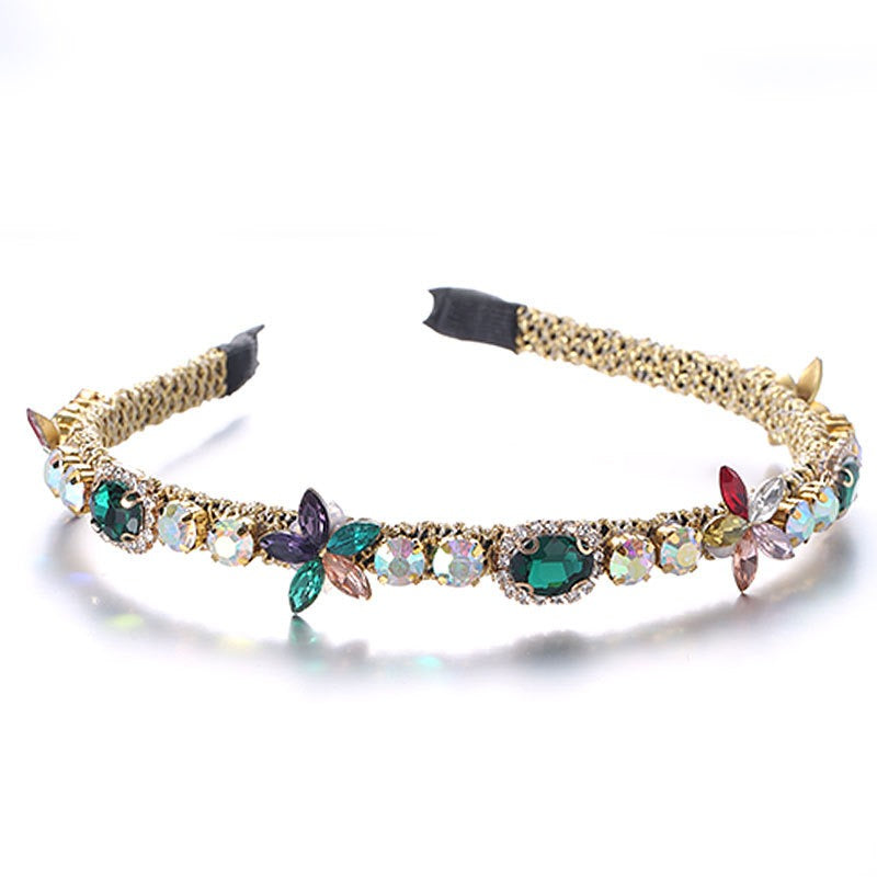 Crystal Flower Hair Hoop with Multicolor Glass Diamonds