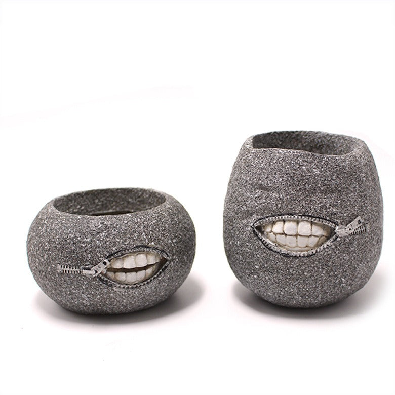 Zipper-Mouth Stone Succulent Planter for Desk & Patio Decor