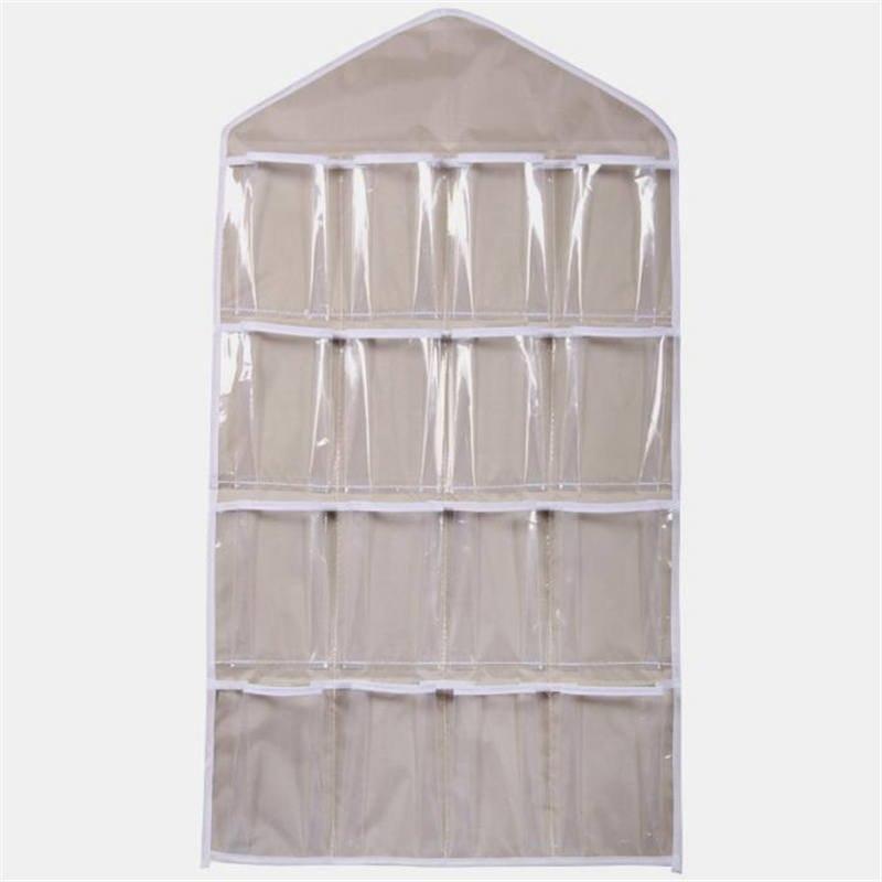 Hanging Closet Organizer with 16 Clear Pockets for Socks