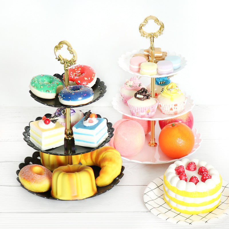 Three-Tier Round Dessert Stand with Lace-Edge Plates