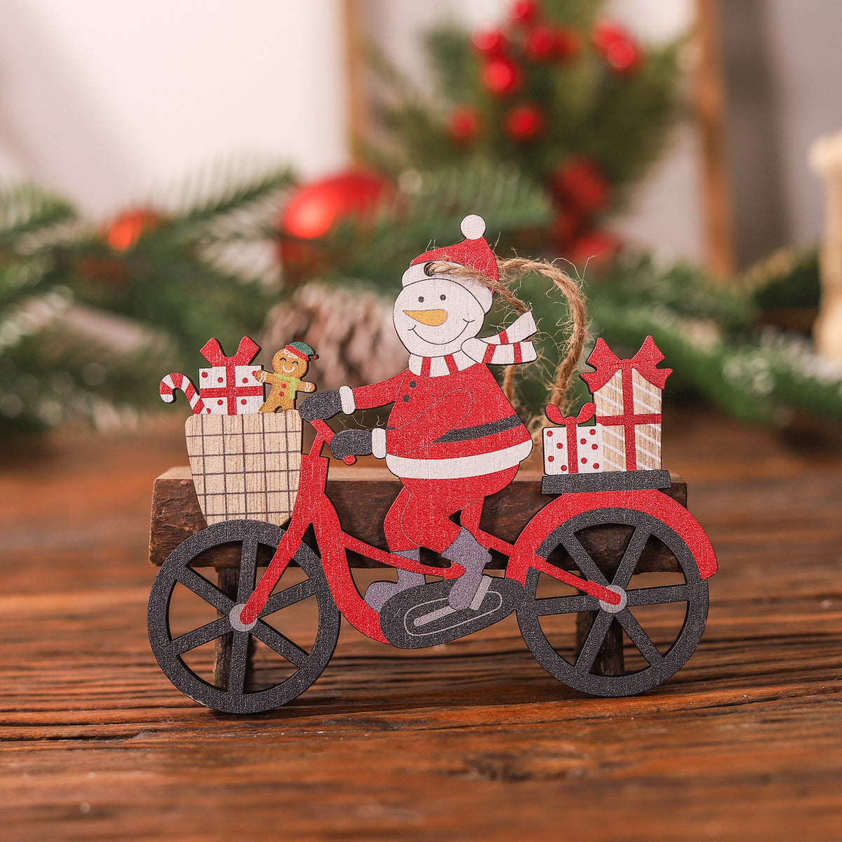 Wooden Christmas Bicycle Ornament for Rustic Cheer