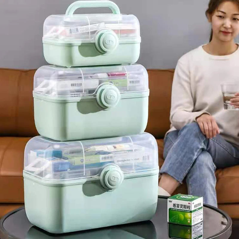 Clear-Lid Family Medicine Organizer with Fold-Out Trays