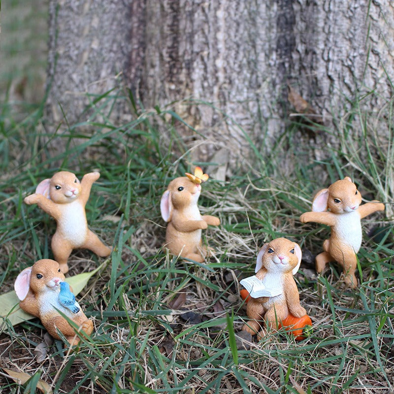 Resin Rabbit Garden Figurines Set of 5 for Outdoor Decor