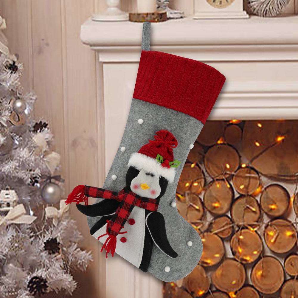 Christmas Stocking Set 4pc Santa Snowman Reindeer Penguin