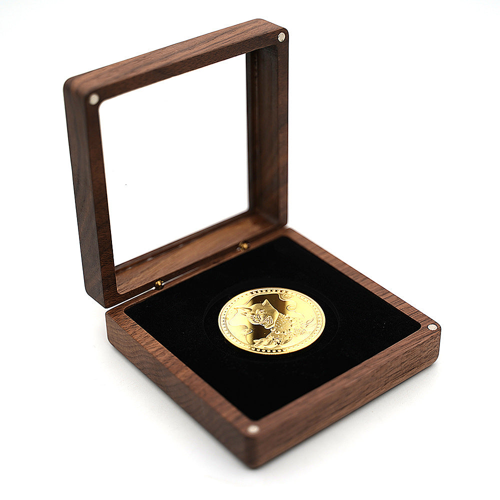 Black Walnut Coin Display Box with Glass Lid and Velvet