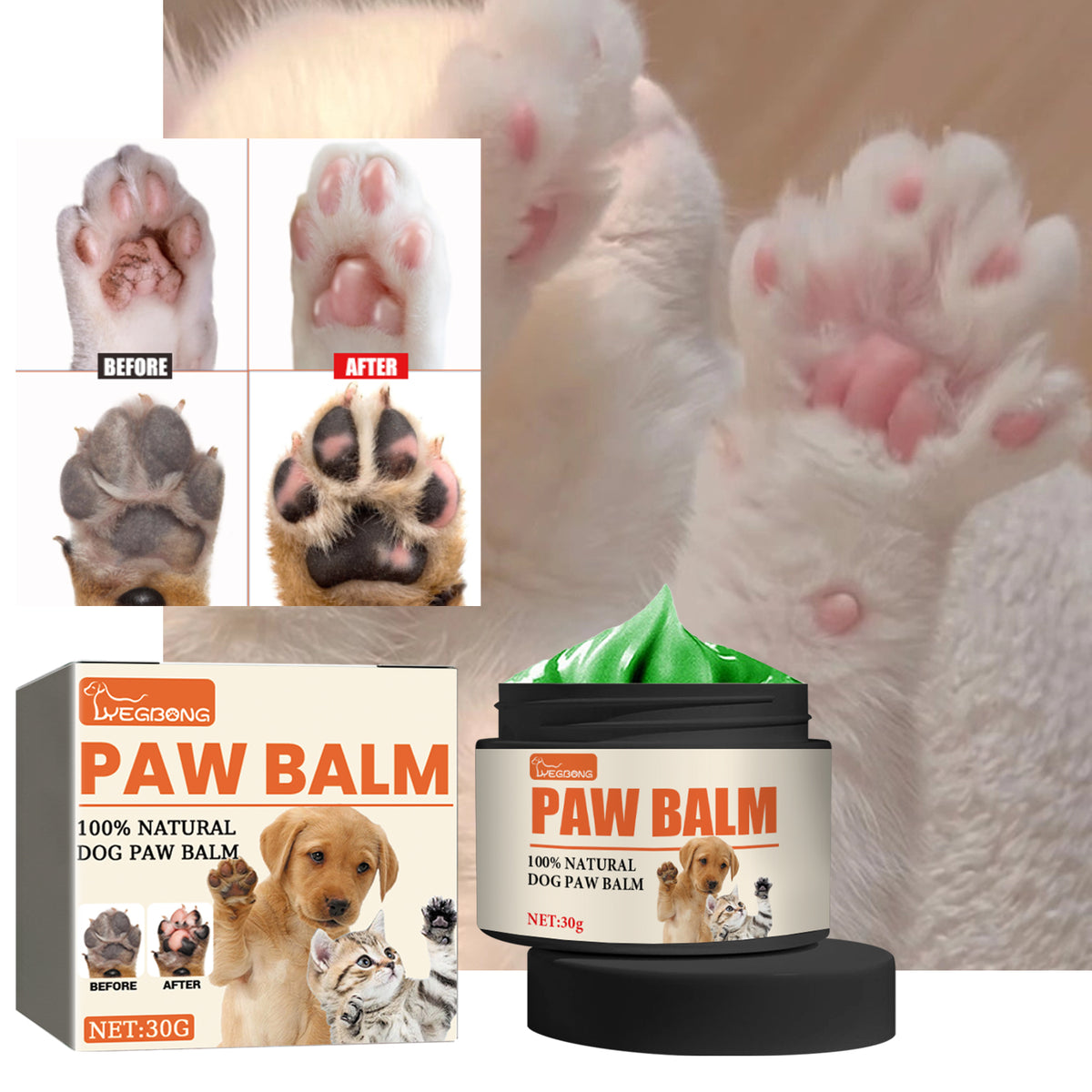 Pet Paw Balm for Dry, Cracked Dog and Cat Paw Pads