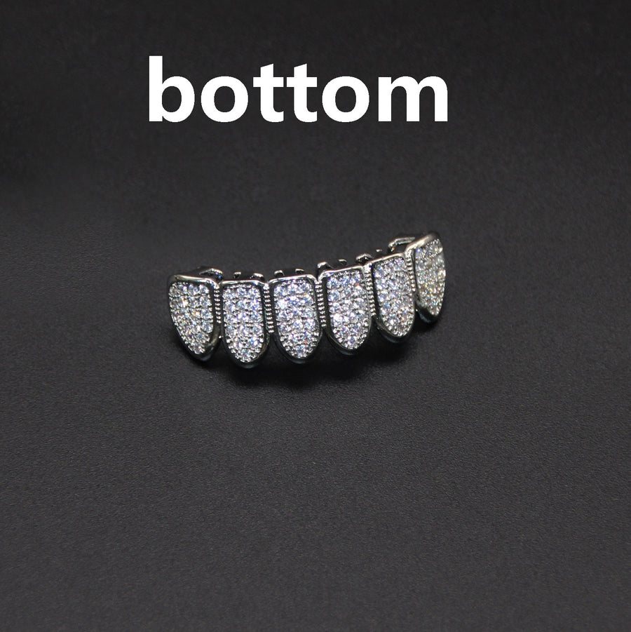 Iced-Out Hip Hop Grillz — Full CZ Pavé Set in Gold & Silver