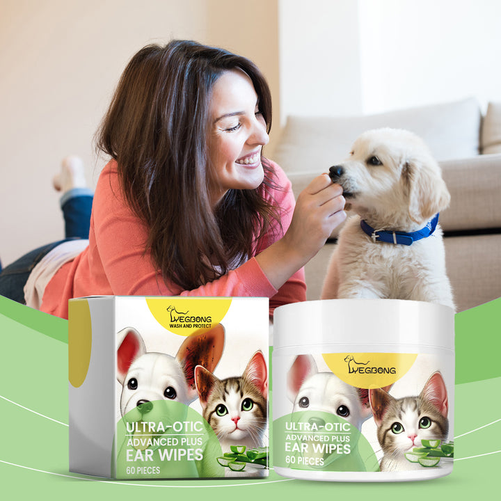 Pet Ear Cleaning Pads for Cats & Dogs, 60-Piece Jar