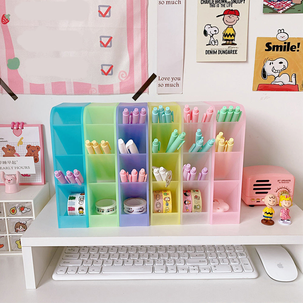 Four-Grid Slanted Desk Organizer for Pens and Brushes