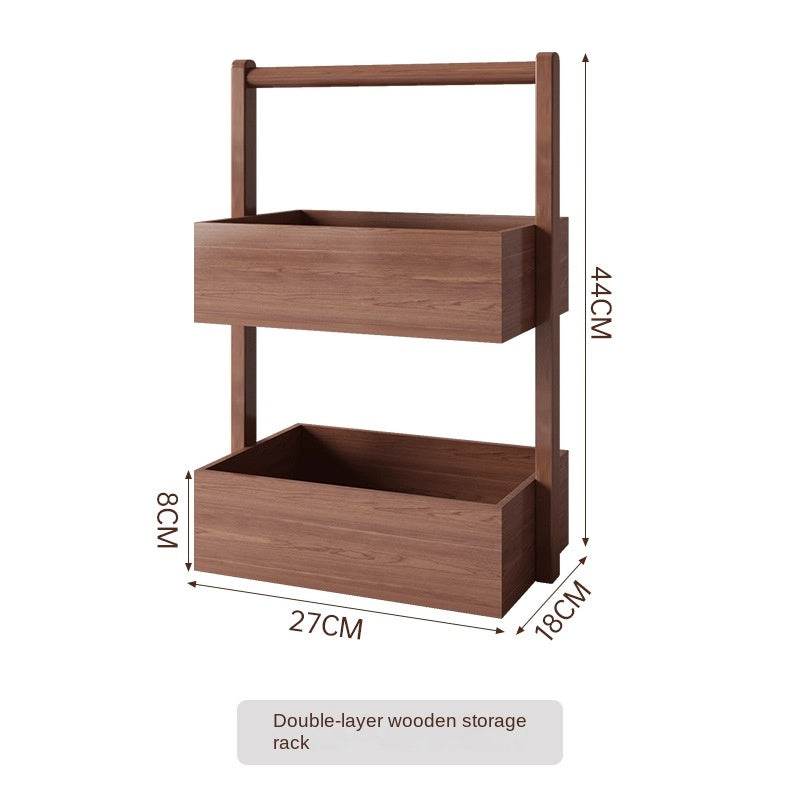 Rubber Wood Cosmetic Storage Box, Two-Tier Desk Caddy