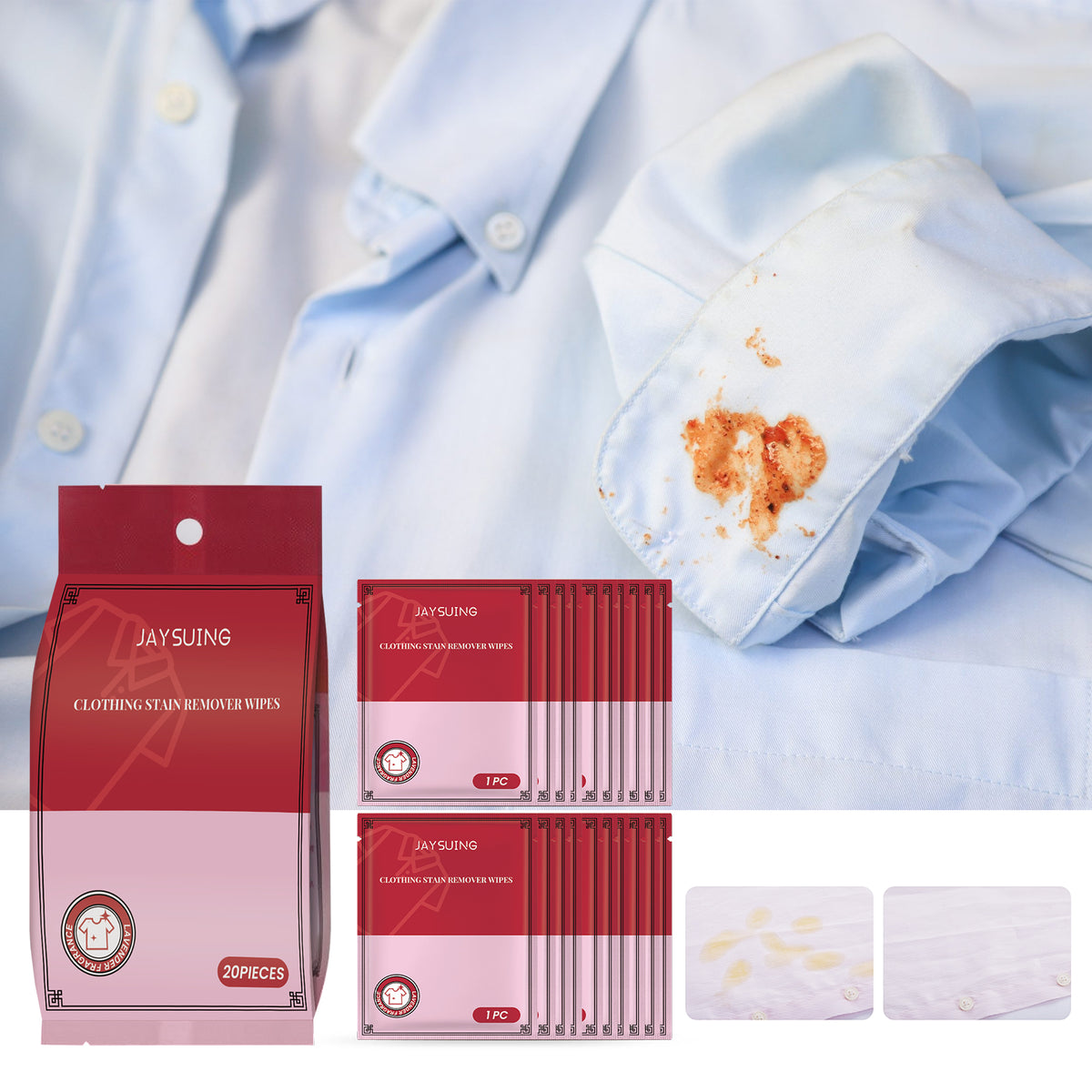 Clothing Stain Remover Wipes for On-the-Go Cleanup