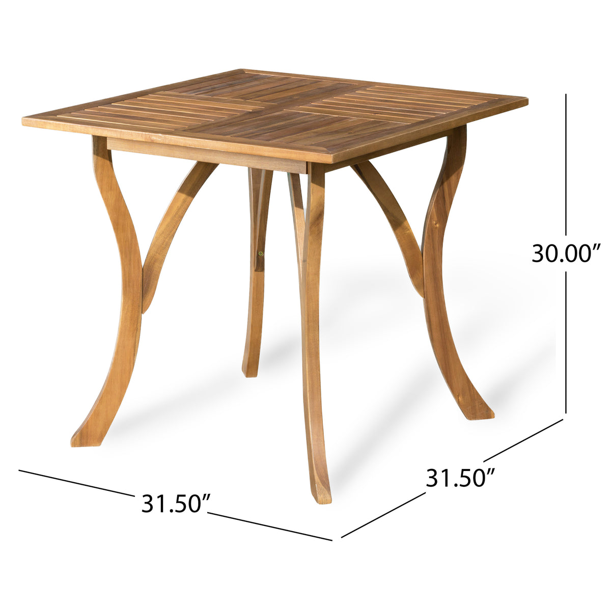 Teak-Finish Square Wood Patio Table for Two Outdoors