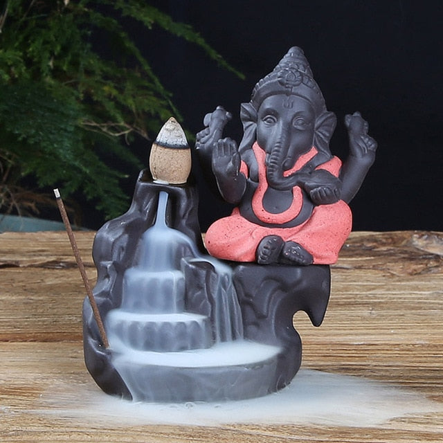 Ganesha Backflow Incense Burner with Smoke Waterfall