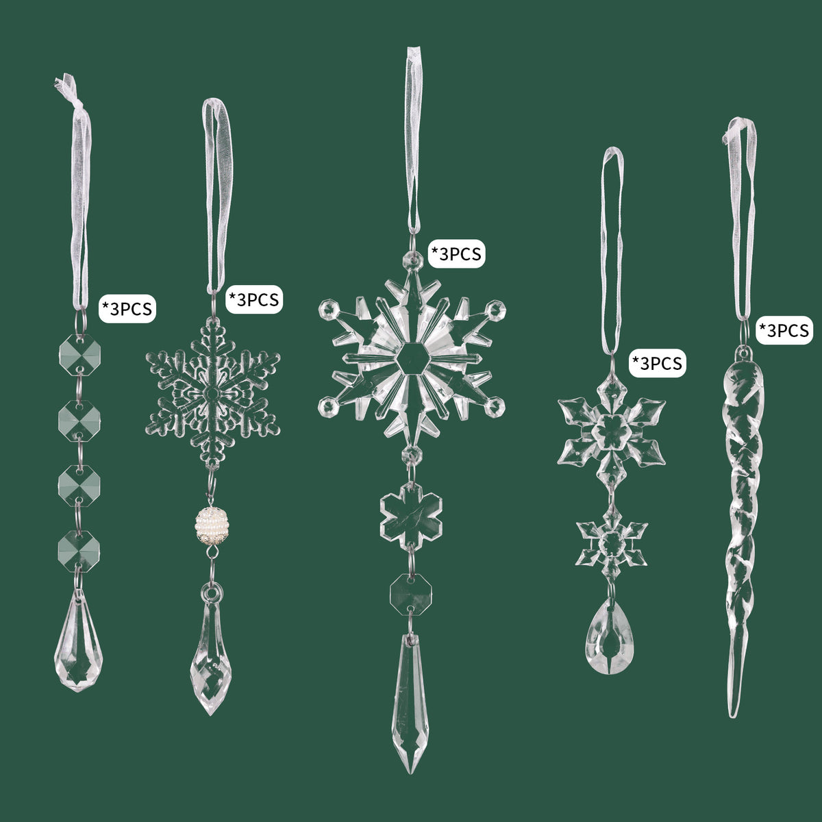 Christmas Tree Ornaments – 15-Piece Icy Sparkle Set
