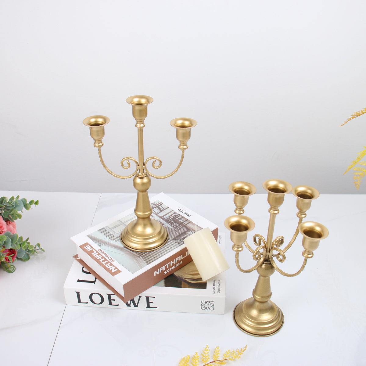 European Iron Candlestick Centerpiece, Antique Gold