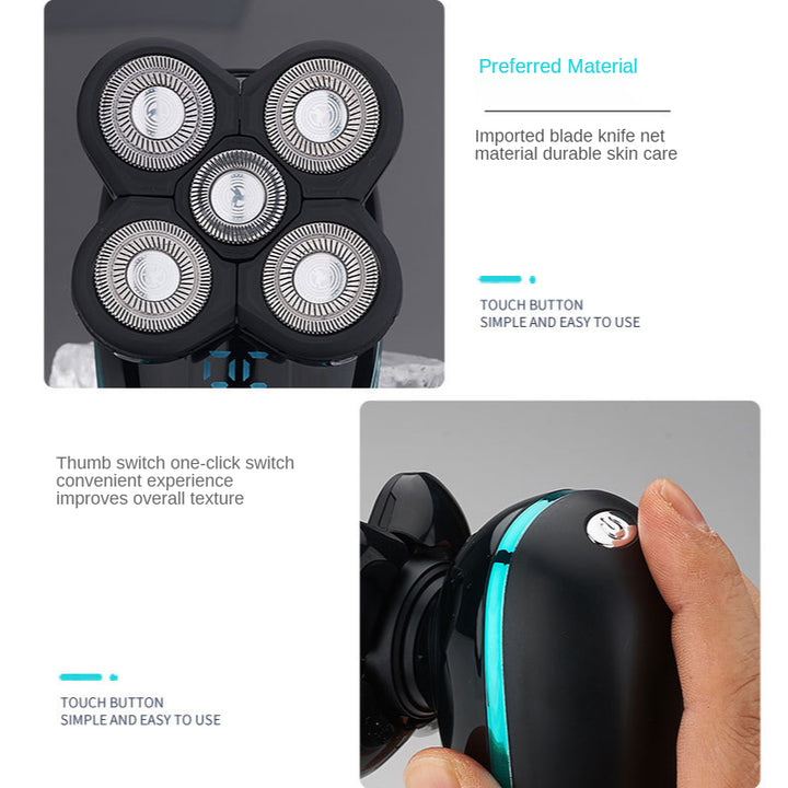 Bald Head Shaver With Five Rotary Heads And LCD Display