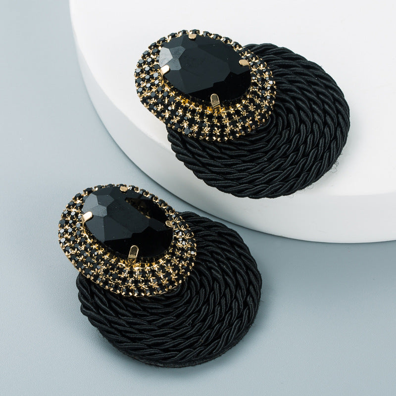 Statement Oval Crystal Earrings | Braided Jewel-Tone