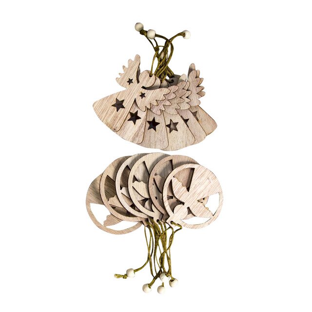 12-Piece Wooden Christmas Ornaments for Rustic Tree Decor