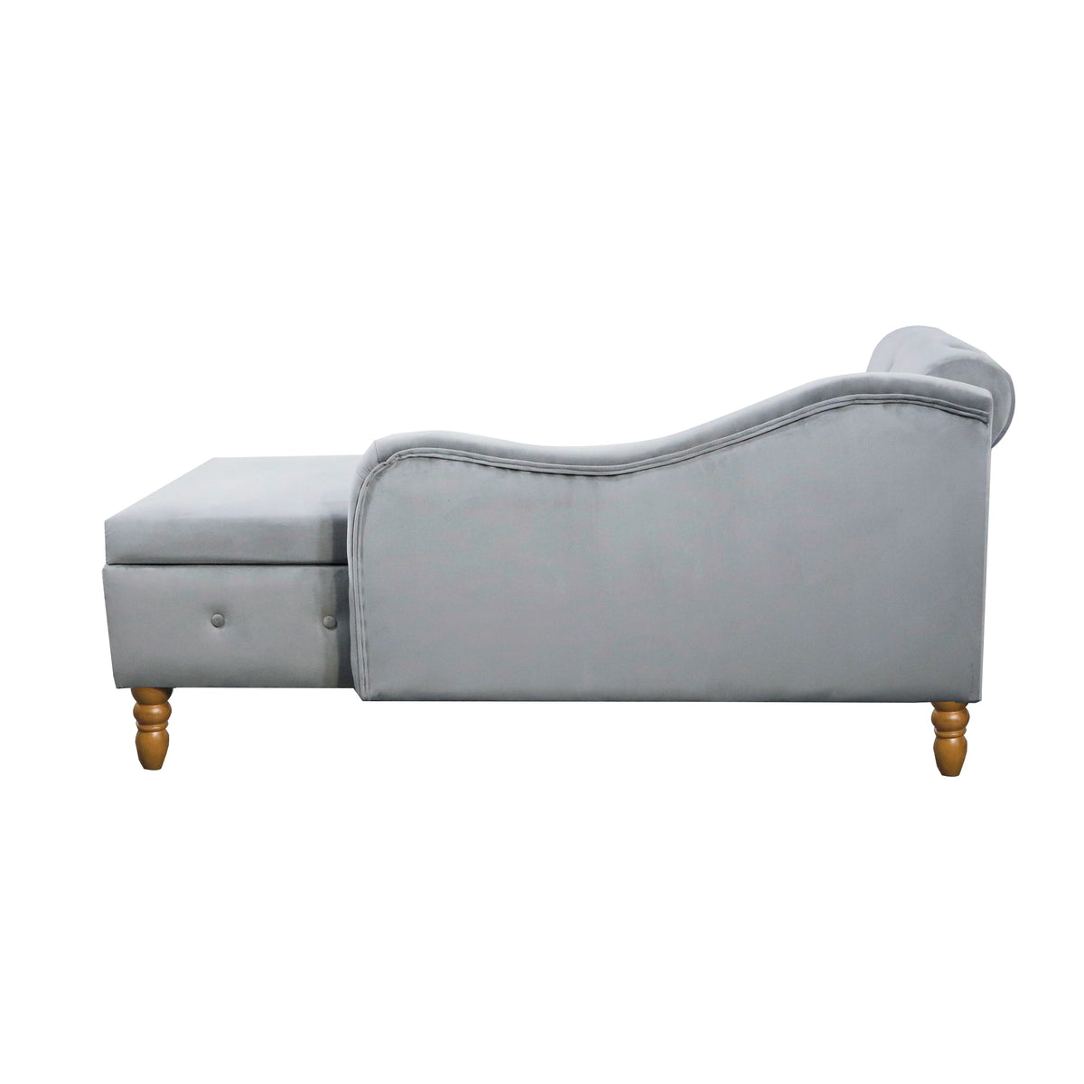 Grey Velvet Chaise Lounge with Storage for Bedroom