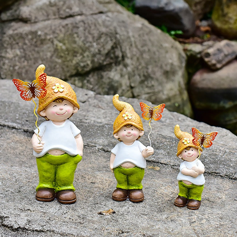 Garden Dwarf Ceramic Figurines Set of 3 for Outdoors