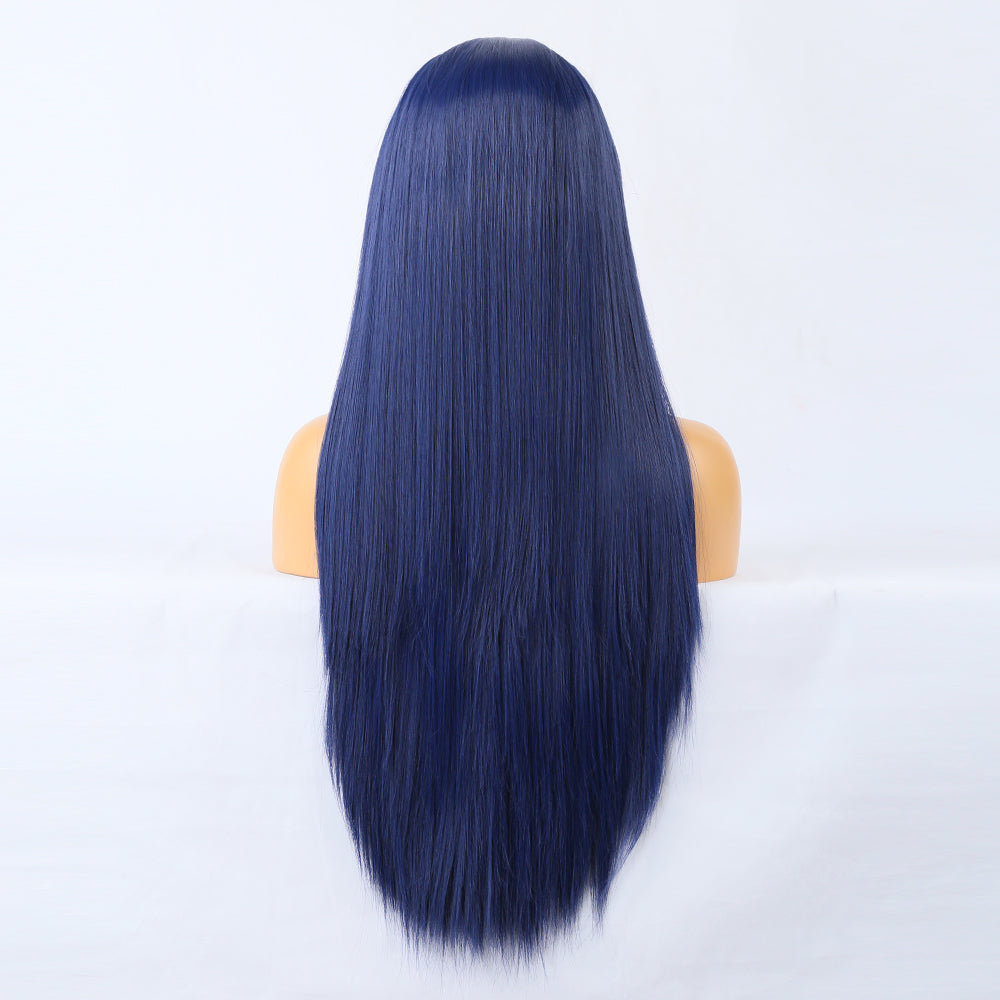Straight Lace Front Wig – Long Navy Blue Human Hair