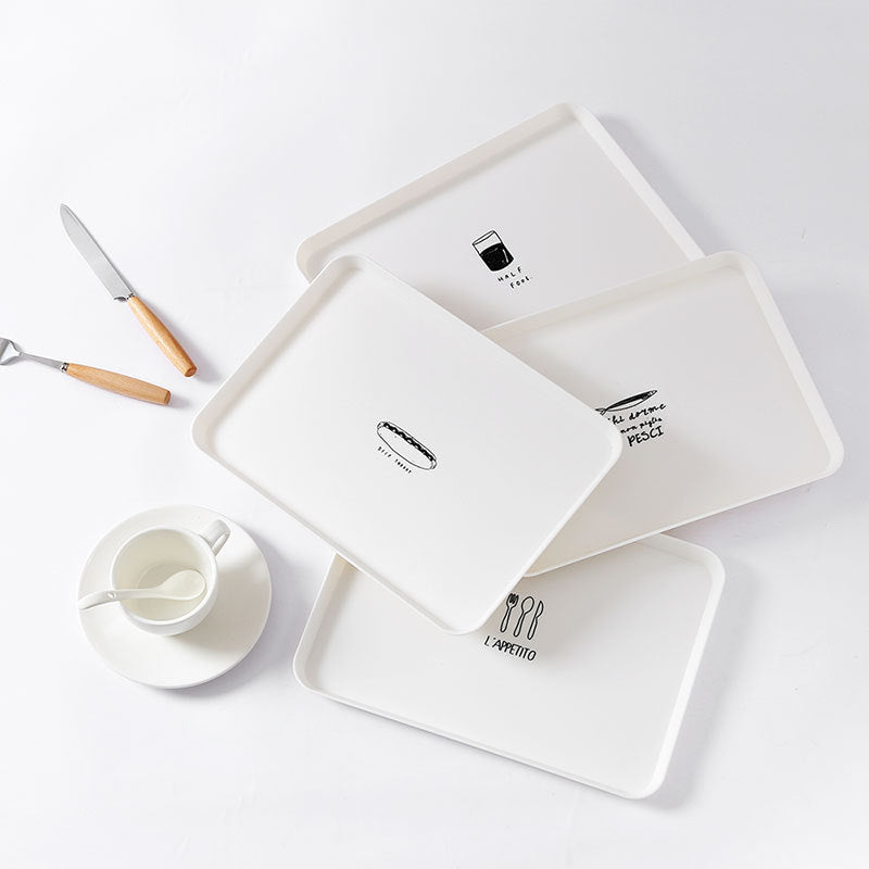 Nordic Rectangular Breakfast Plate, Matte White Plastic