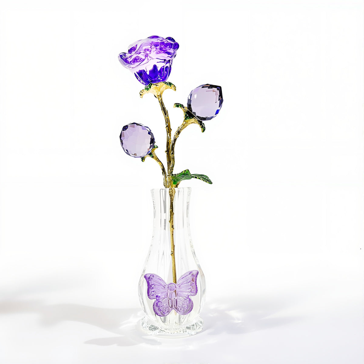 Crystal Rose Glass Vase Romantic Tabletop Decoration