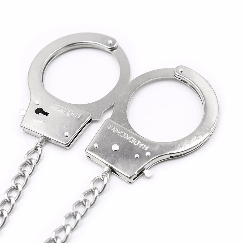Metal Bondage Handcuffs with Anal Plug for Shared Play